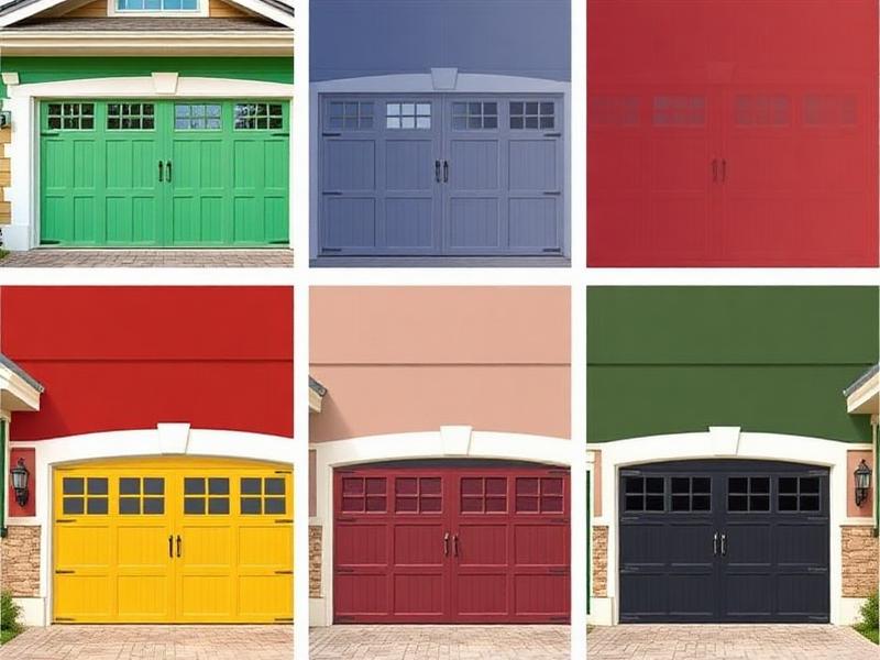 Various garage door color options showcasing different styles and finishes for home exteriors
