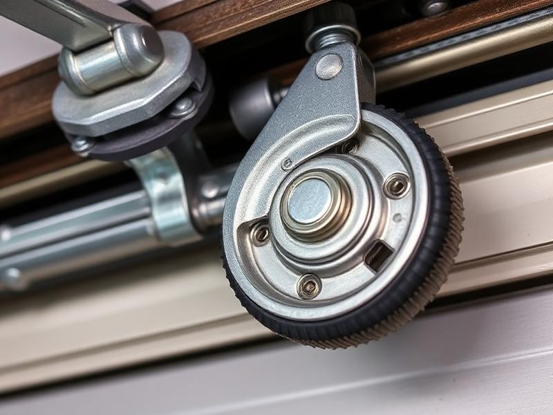 Close-up of garage door roller and track system showing professional roller replacement